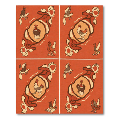 Orange Roosters Whimsical Farm Animal Rug