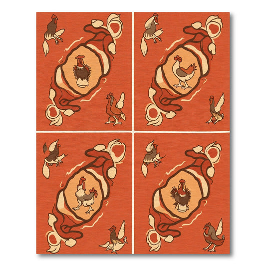 Orange Roosters Whimsical Farm Animal Rug