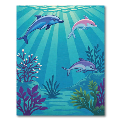 Playful Blue Pink Purple Dolphins Ocean Rug