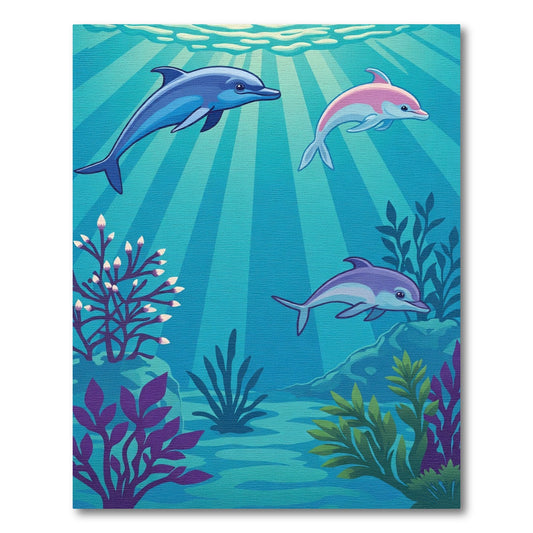 Playful Blue Pink Purple Dolphins Ocean Rug