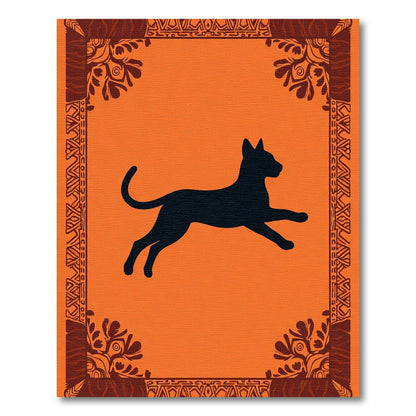 Orange Black Silhouette Jumping Cat Border Rug