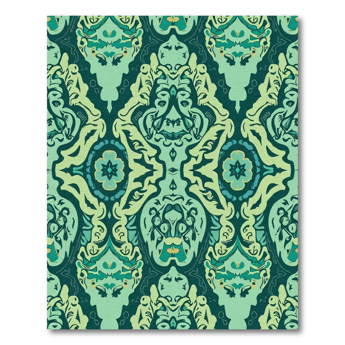 Deep Teal Floral Symmetry Brocade Rug