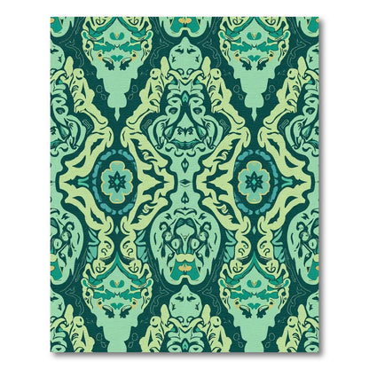 Deep Teal Floral Symmetry Brocade Rug