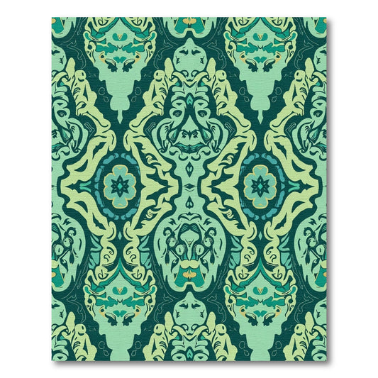 Deep Teal Floral Symmetry Brocade Rug