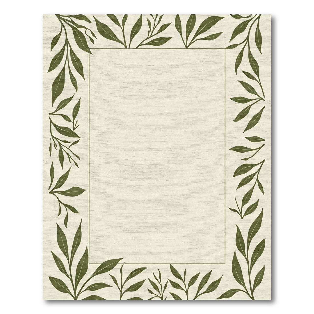 Olive Green Leafy Vine Border Rug