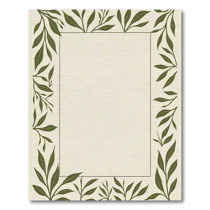 Olive Green Leafy Vine Border Rug
