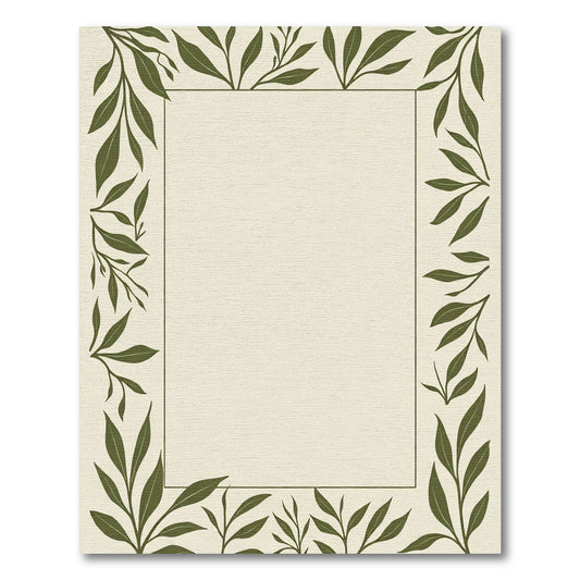 Olive Green Leafy Vine Border Rug