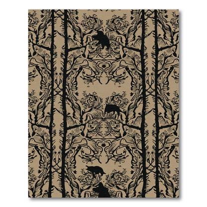 Striking Black Wildlife Forest Tapestry Rug