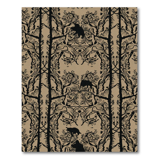 Striking Black Wildlife Forest Tapestry Rug