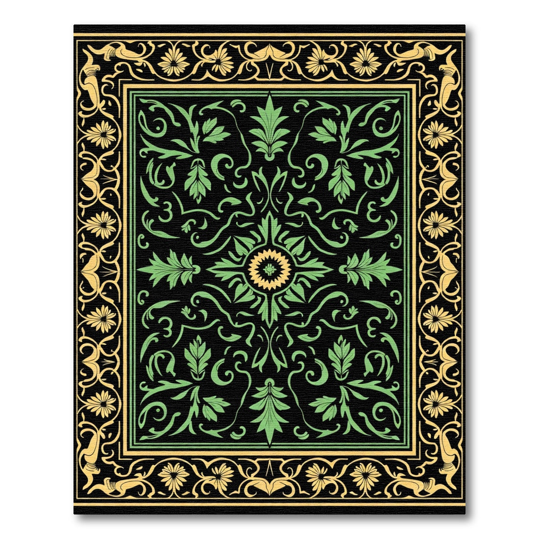 Black Green Yellow Floral Medallion Rug
