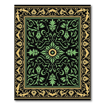 Black Green Yellow Floral Medallion Rug