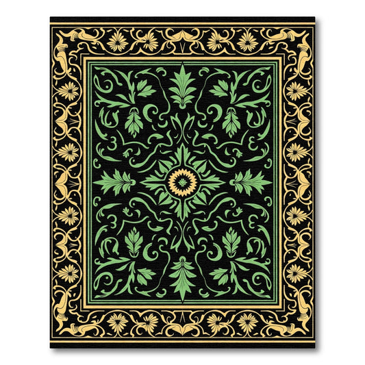 Black Green Yellow Floral Medallion Rug