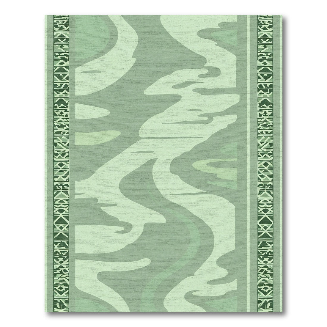 Sage Green Abstract Organic Border Rug