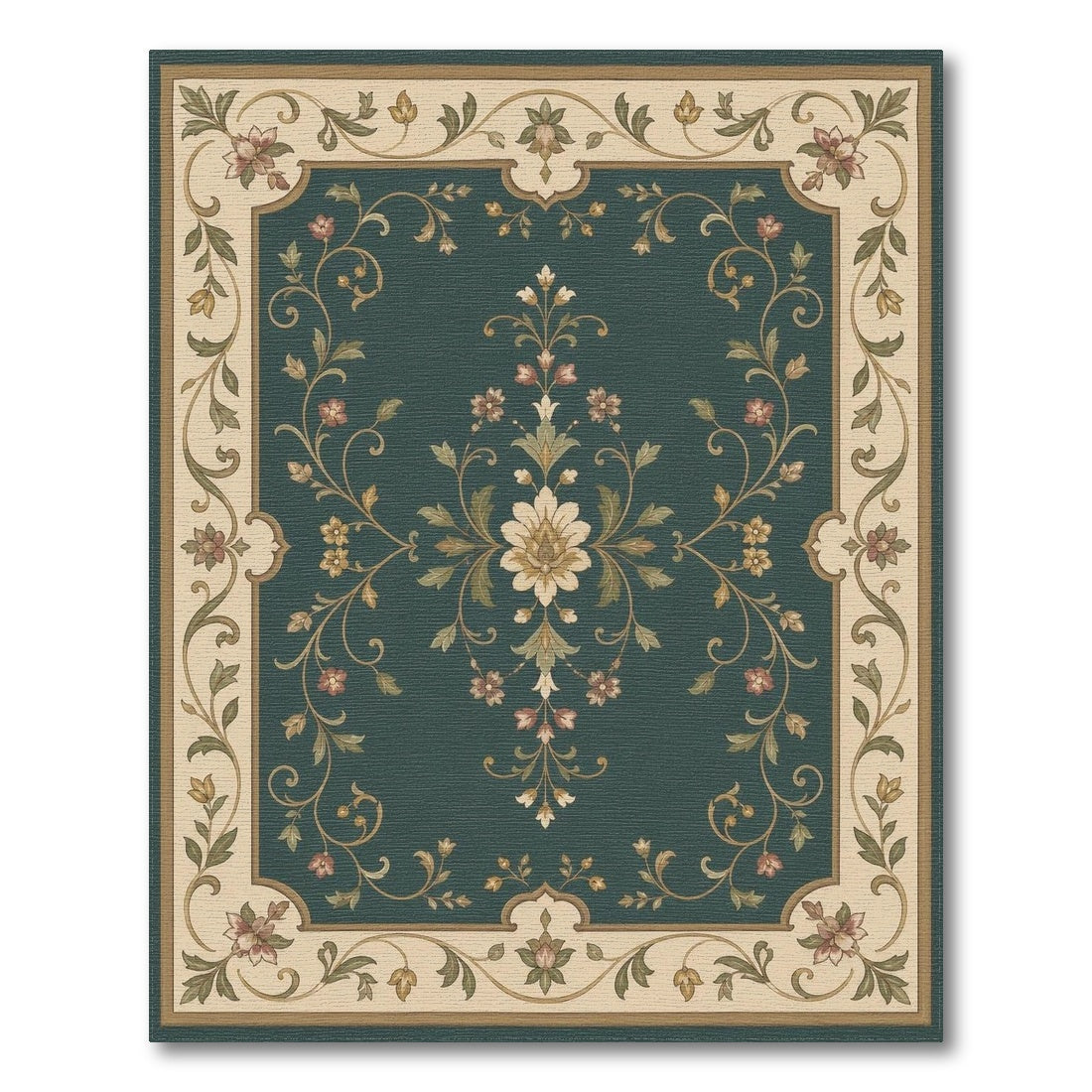 Teal Floral Vintage Area Rug