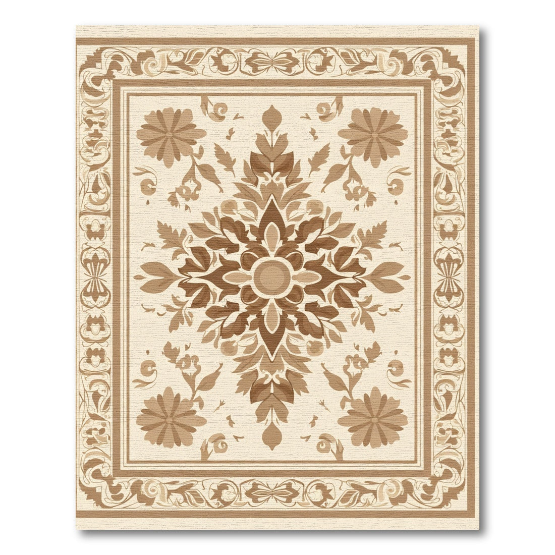 Traditional Brown Floral Medallion Border Rug