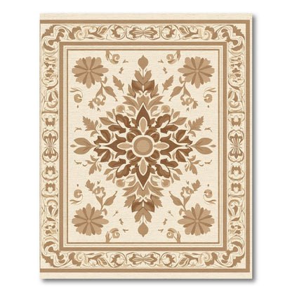 Traditional Brown Floral Medallion Border Rug