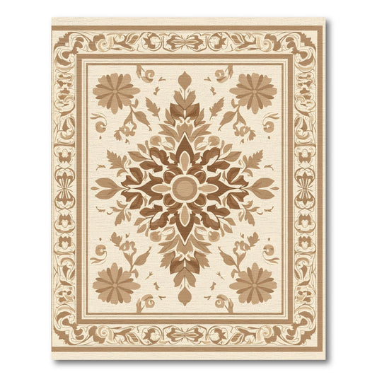 Traditional Brown Floral Medallion Border Rug
