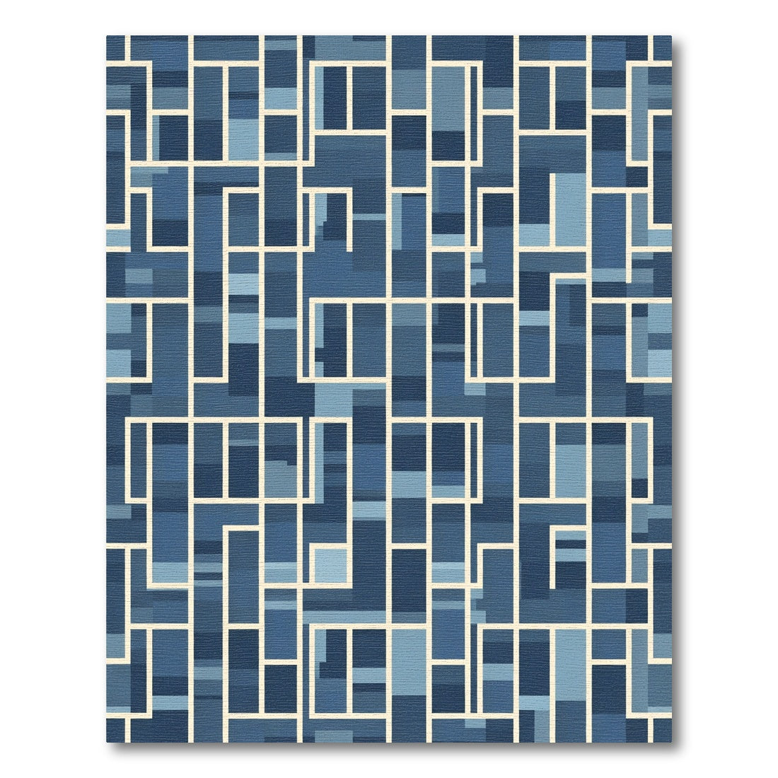 Modern Blue Geometric Labyrinth Rug