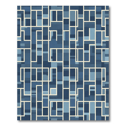 Modern Blue Geometric Labyrinth Rug
