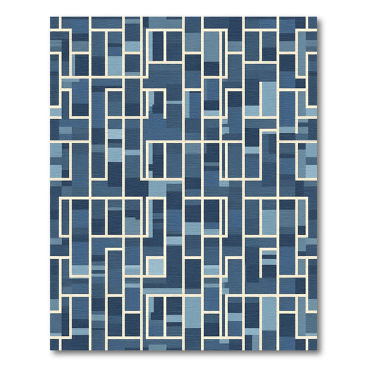 Modern Blue Geometric Labyrinth Rug