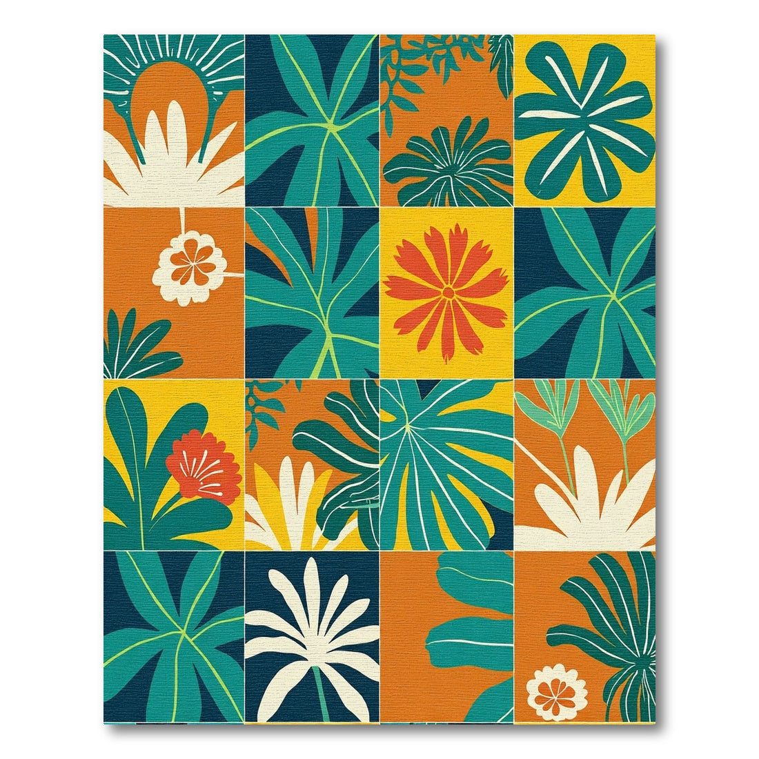 Tropical Leaves and Flowers Collage Rug