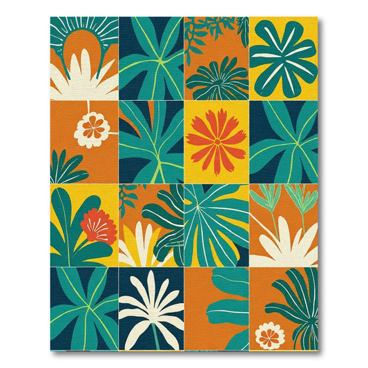 Tropical Leaves and Flowers Collage Rug