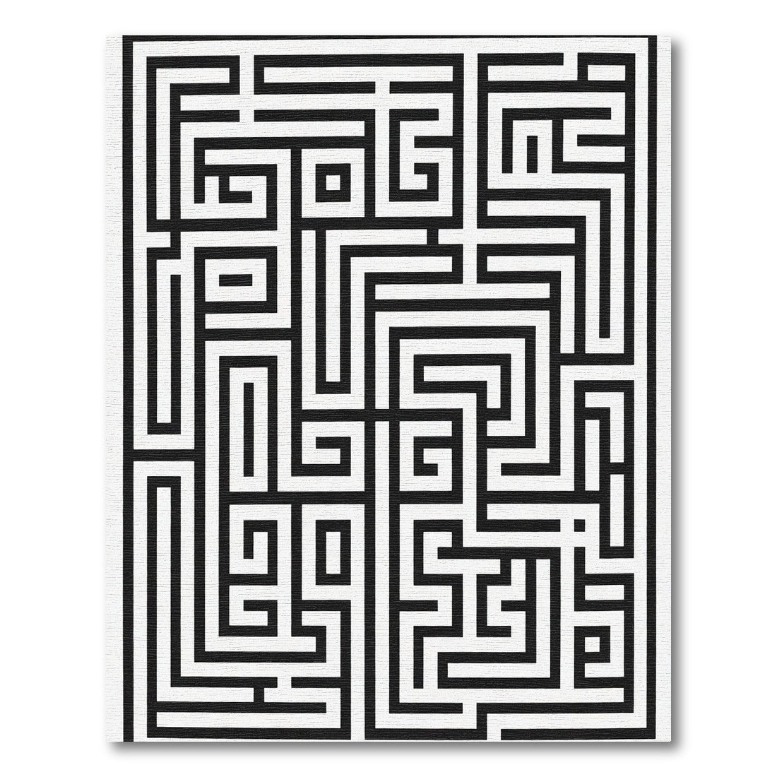 Black White Abstract Maze Lines Rug