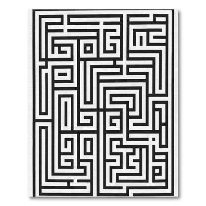Black White Abstract Maze Lines Rug