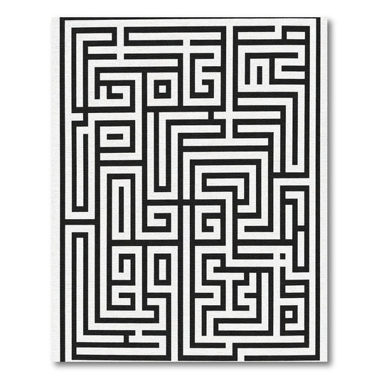 Black White Abstract Maze Lines Rug