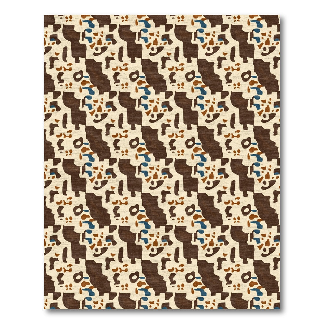 Abstract Terracotta Blue Organic Shapes Rug