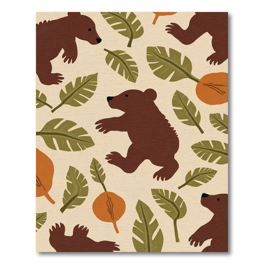 Brown Bears With Tropical Leaves Rug