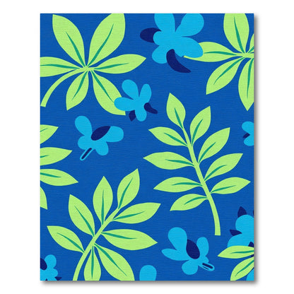 Vibrant Blue Floral Leaf Background Rug