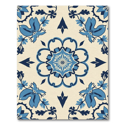 Azure Blue Floral Medallion Relief Rug