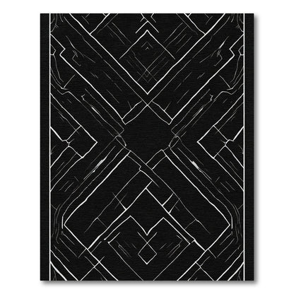 Bold Black White Geometric Overlay Rug