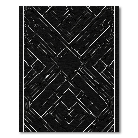 Bold Black White Geometric Overlay Rug