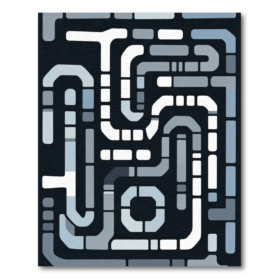 Cool Blue Geometric Maze Rug