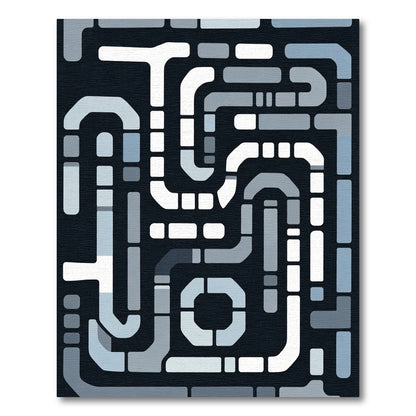 Cool Blue Geometric Maze Rug