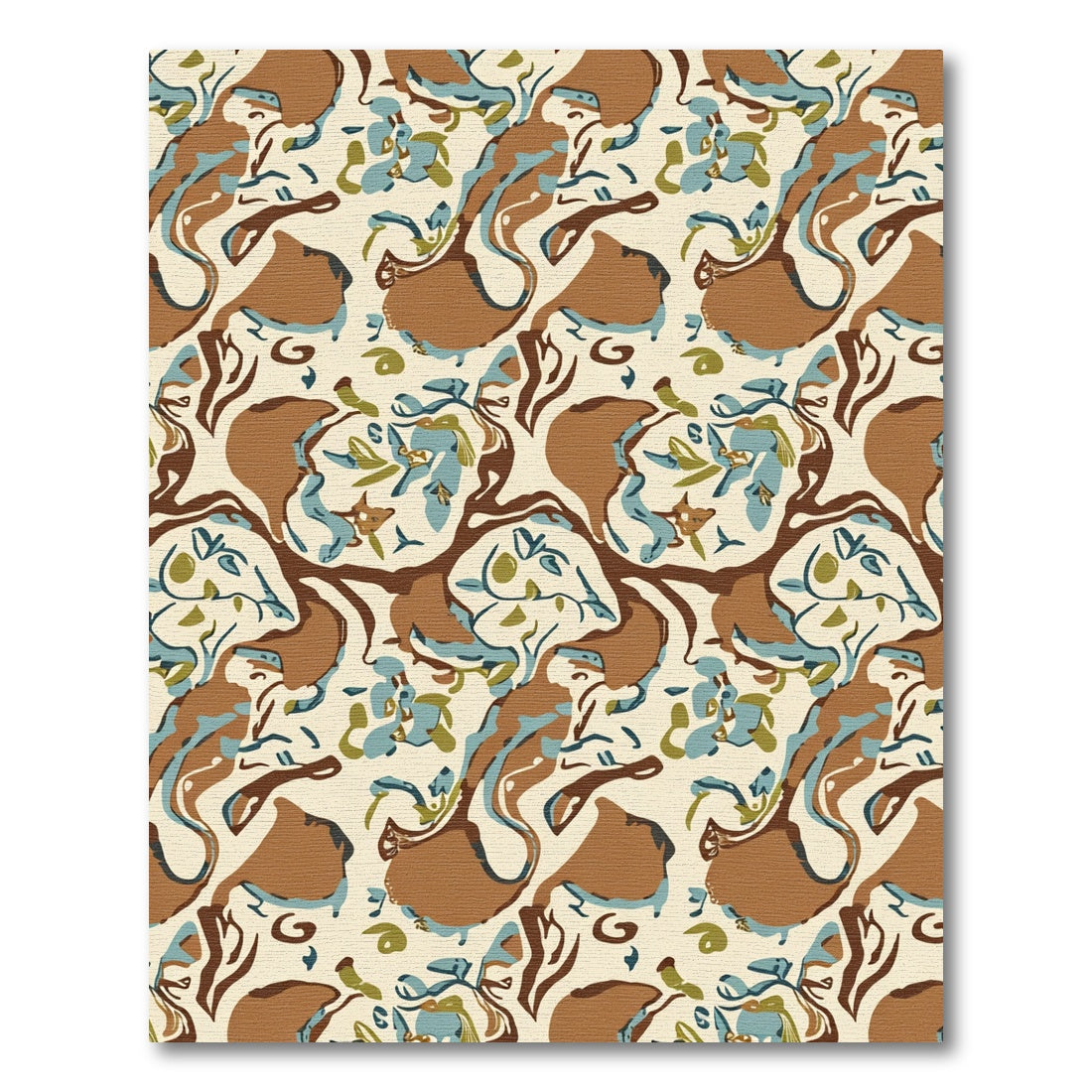 Abstract Brown Blue Curved Organic Rug