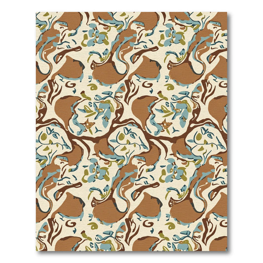 Abstract Brown Blue Curved Organic Rug