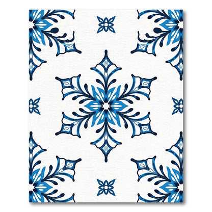 Azure Blue Stylized Snowflake Rug