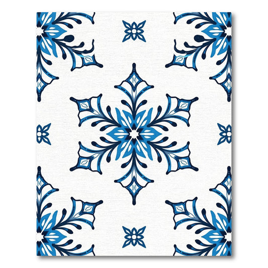 Azure Blue Stylized Snowflake Rug