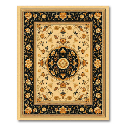 Black and Gold Persian Floral Medallion Rug