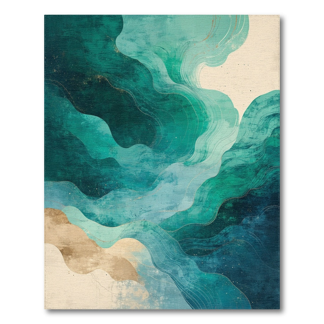Teal Gold Fluid Wave Rug