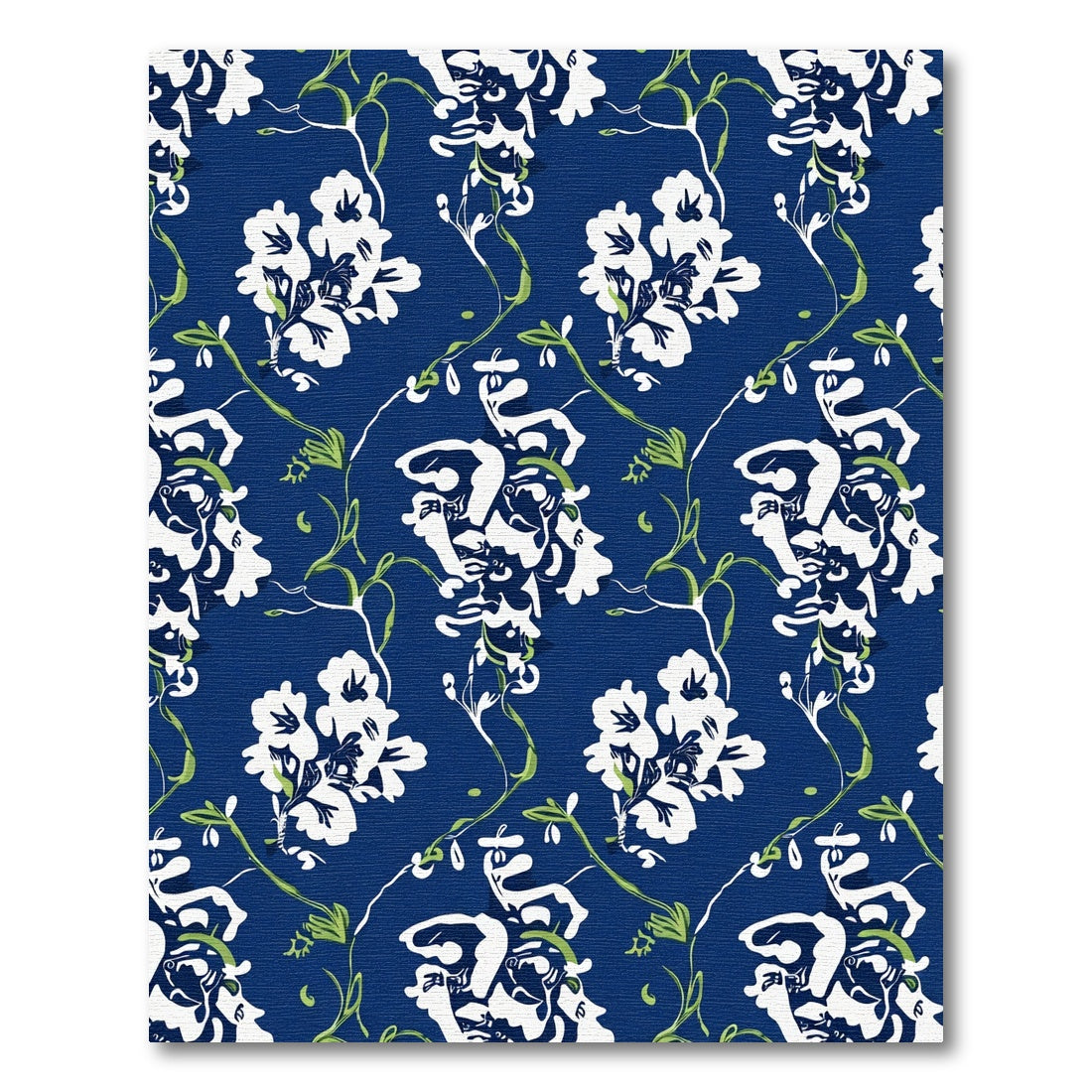 Navy White Floral Vine Botanical Rug