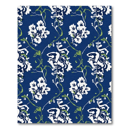Navy White Floral Vine Botanical Rug
