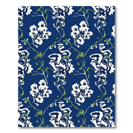 Navy White Floral Vine Botanical Rug