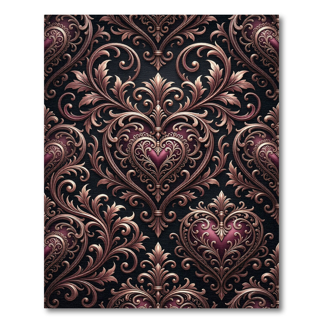 Ornate Crimson Heart Swirls Rug