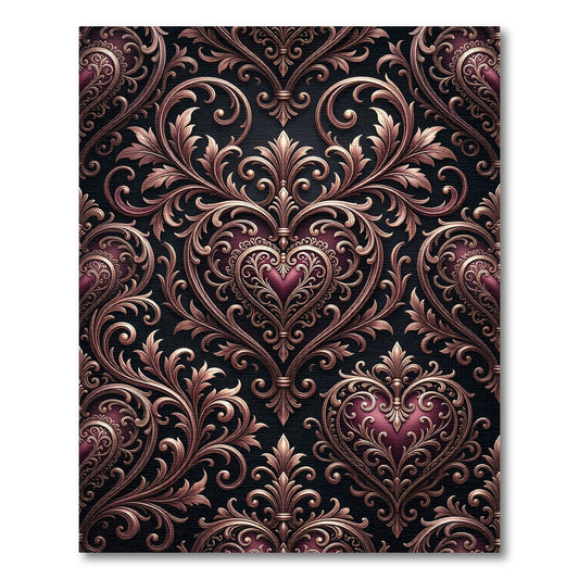 Ornate Crimson Heart Swirls Rug