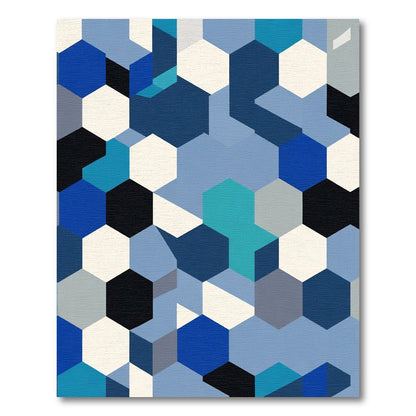 Navy Blue Hexagon Geometric Arrangement Rug