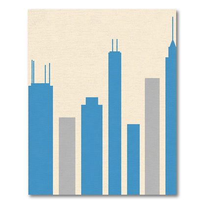 Blue Gray Skyline Cityscape Silhouettes Rug
